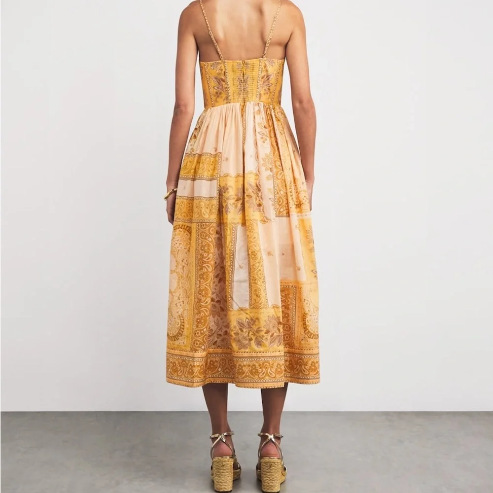 NWT Zimmermann Mustard Bandanna Lucky Corset Patterned Midi Dress - Picture 2 of 9